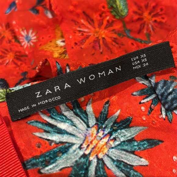 ZARA Red Floral Broderie Anglaise Cotton Layered Crop Top - Picture 9 of 11